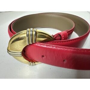 Vintage Liz Claiborne Belt Womens M Red Leather Gold Buckle Adjustable